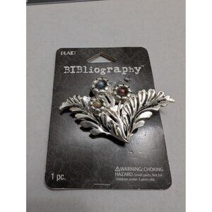 Plaid BIBliogrpahy Pendant Silver tri color stone flower lead nickel free 3 inch